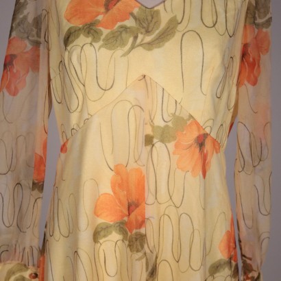 Langes Kleid mit Mohnblumen, Organza, Italien, 1970er-1980er.