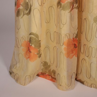 Vintage Long Dress With Poppies Organza Italy 1970s-1980s