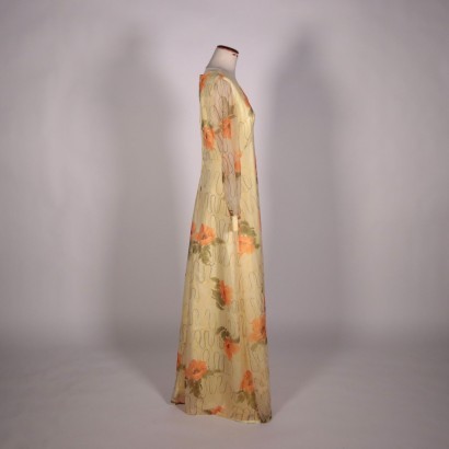 Vintage Long Dress With Poppies Organza Italy 1970s-1980s