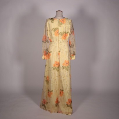 Langes Kleid mit Mohnblumen, Organza, Italien, 1970er-1980er.