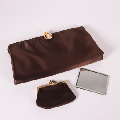 Vintage Brown Satin Clutch 1950s-1960s