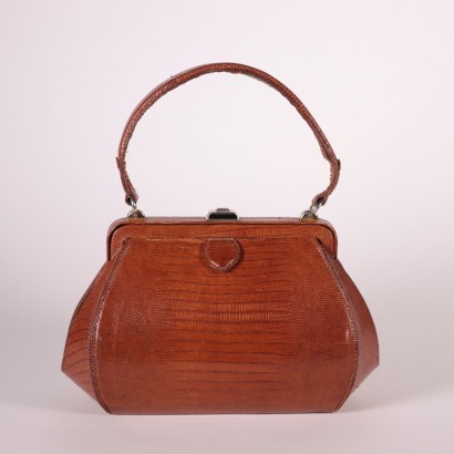 Vinatege Curved Handbag Leather Italy 1960s 1970s Clothing