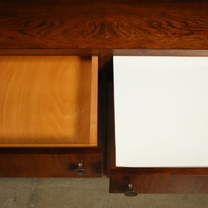 Hanging sideboard with hinged doors and drawers, rosewood veneer.