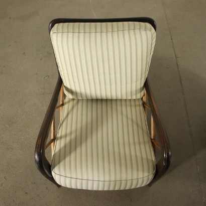 Pareja de sillones estilo Paolo Buffa, madera de haya y nogal, cojín de asiento con muelles en correas metálicas, respaldo de espuma, tapizado en tela. Personalizable: el producto puede ser renovado por nuestros laboratorios.