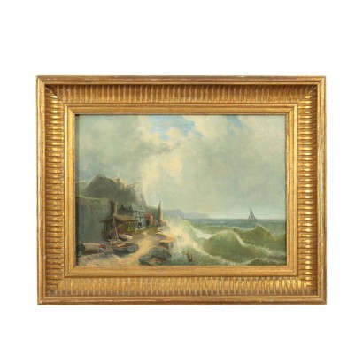 Village of Fishermen Oil On Canvas French School 19th Century