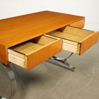 Desk Tanganyika Walnut Veneer Chromed Metal Italy 1970s