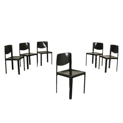 Group Of Six Tito Agnoli Chairs Metal Leather 1980s