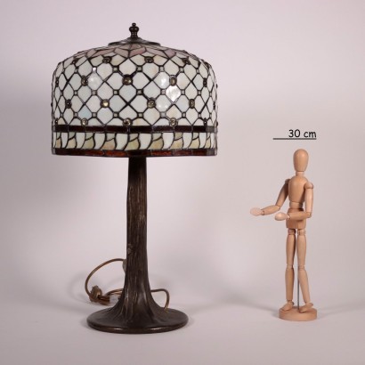 Lamp Tiffany Style Bronze Glass Italy 20th Century