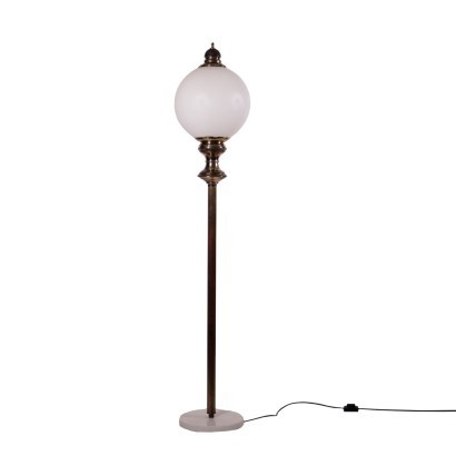 Lampada da terra, ottone, vetro, marmo.,Lampada Anni 50-60