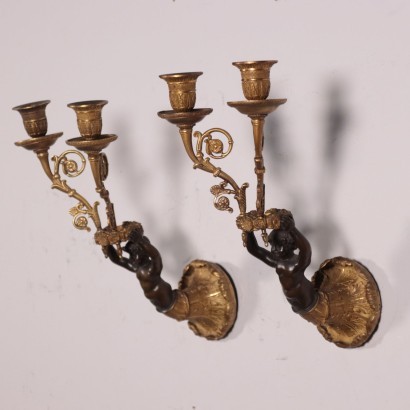 Paire D'Appliques, Bronze Ciselé, Style Napoléon III, Italie, '800.