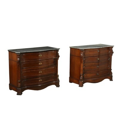 Pair of Neapolitan Umbertine Chest of Drawers Italy 19th Century