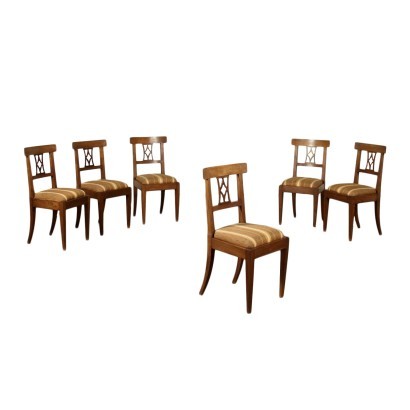 Groupe de Six Chaises Directoire, Noyer, Italie, F.XVIII S-XIV S.