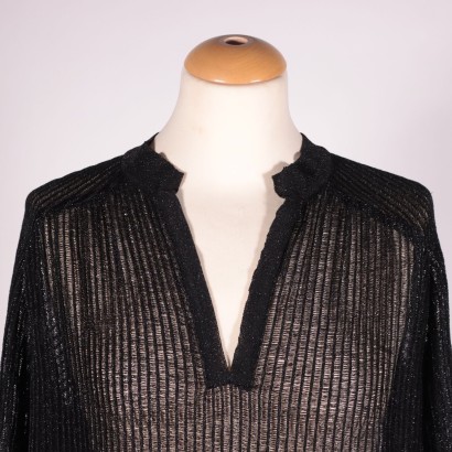 Vintage Black Dress With Lurex Thread Italy 1970s-1980s