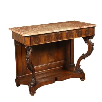 Luois Philippe Console Walnut Marple Arzo Marble Italy 19th Century