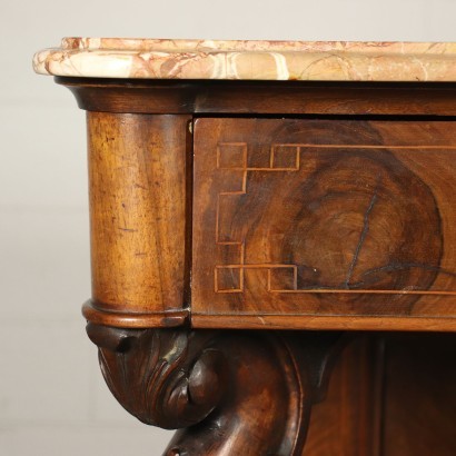 Luois Philippe Console Walnut Marple Arzo Marble Italy 19th Century