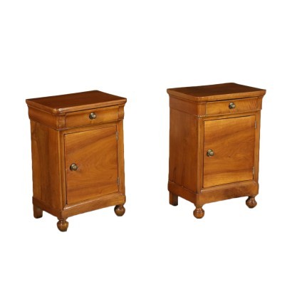 Pair of Bedside Table Walnut Poplar Italy 19th Century