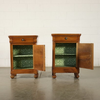 Pair of Bedside Table Walnut Poplar Italy 19th Century