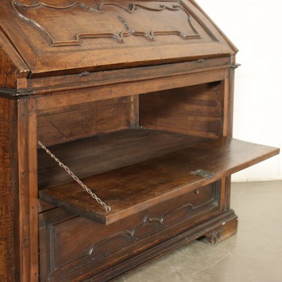 Two-Pieces EMilian Drop-Leaf Secretaire Walnut Italy 18th Century