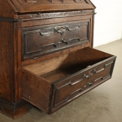 Two-Pieces EMilian Drop-Leaf Secretaire Walnut Italy 18th Century