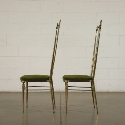 Chaises Laiton Mousse Tissu Italie 1950