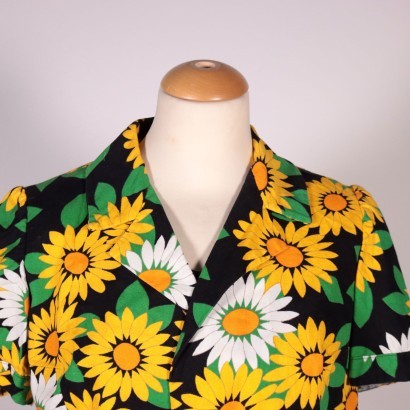 Vintage Dress With Sunflowers Cotton Italy 1970s