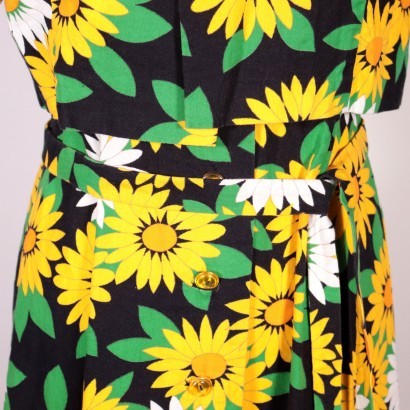 Vintage Dress With Sunflowers Cotton Italy 1970s