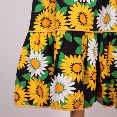 Vintage Dress With Sunflowers Cotton Italy 1970s