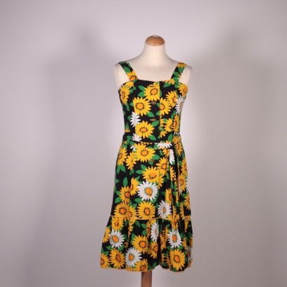 Vintage Dress With Sunflowers Cotton Italy 1970s