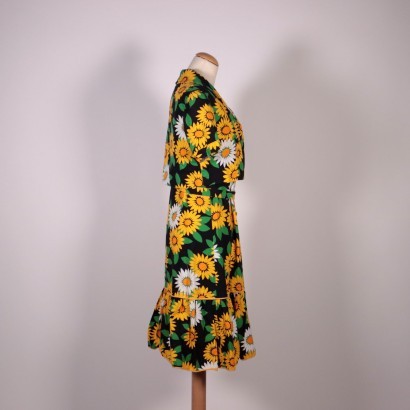 Vintage Dress With Sunflowers Cotton Italy 1970s