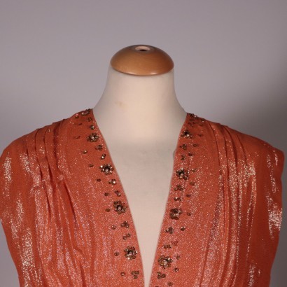 Vintage Long Orange and Lurex Dress Italy 1970s