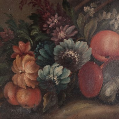 Pair of Still Lives With Flowers and Fruit Italian School 19th Century