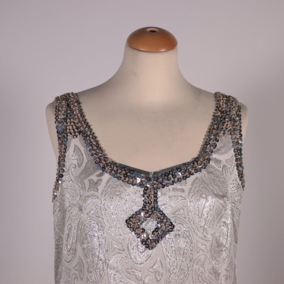 Vintage White Dress With Sequins and Beads Silk