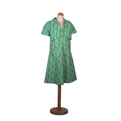 Robe Vintage Verte Avec Cache-Cœur Coton Italie Années 1970 1980