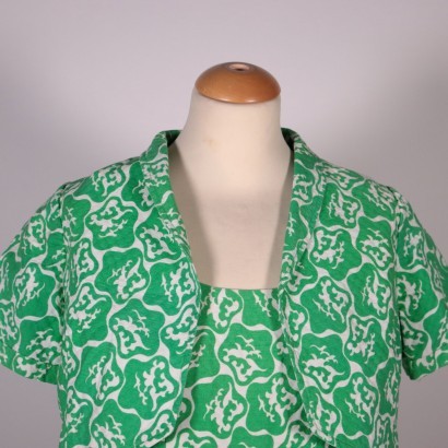 Robe Vintage Verte Avec Cache-Cœur Coton Italie Années 1970 1980