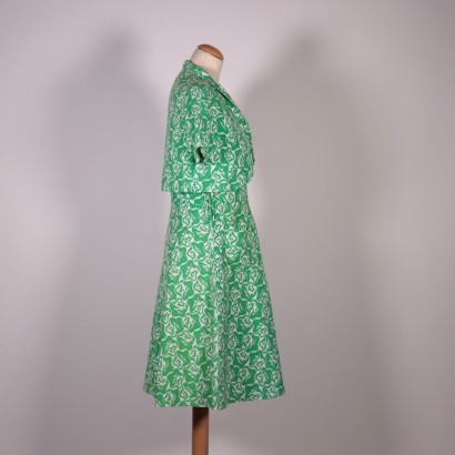 Robe Vintage Verte Avec Cache-Cœur Coton Italie Années 1970 1980