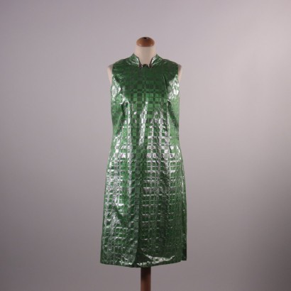 Vintage Geen And Silver Dress With Waistcoat Silk Italy 1960s-1970s