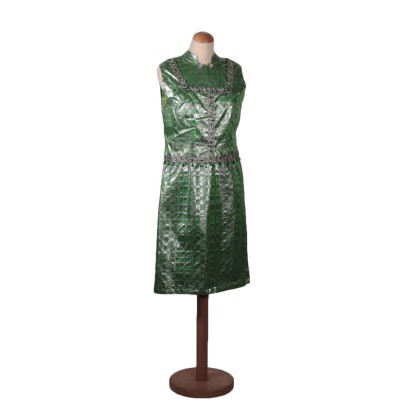 #vintage #abbigliamentovintage #abitivintage #vintagemilano #modavintage, Vestido y chaleco vintage verde y plateado