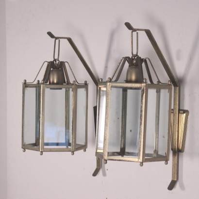 Pair of Wall Lights Metal Glass Italy 20th Century