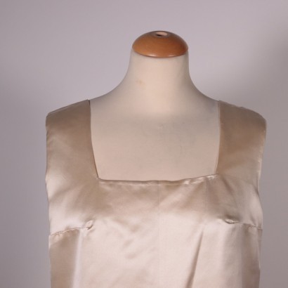 Vintage Ivory Silk Dress With Feathers Italy 1970s