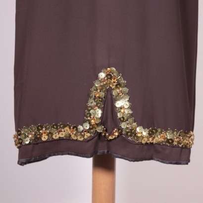 Vintage Brown Silk Dress With Sequins Italy 1960s-1970s