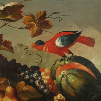 Still life with fruit and parrots