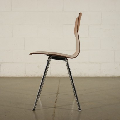 Group Of Four Chairs Plywood Chromed Metal Holland 1960s 1970s