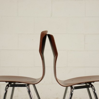 Group Of Six Chairs Plywood Chromed Metal Holland 1960s 1970s