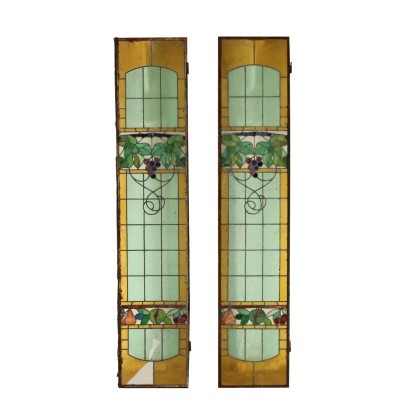 Paire De Vitraux Art Nouveau Verre Italie Début 20ème Siècle