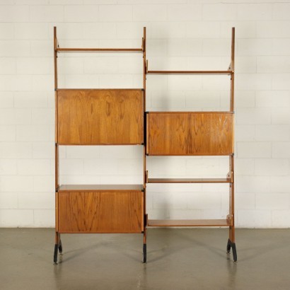 Bookcase Veneered Wood Solid Teak Enamelled Metal Italy 1960s