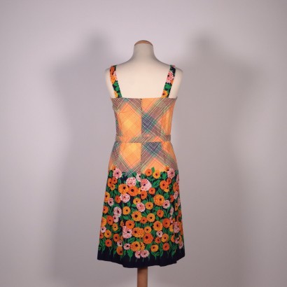 Vintage Dress WIth Stripes and Flowers Cotton Italy 1970s