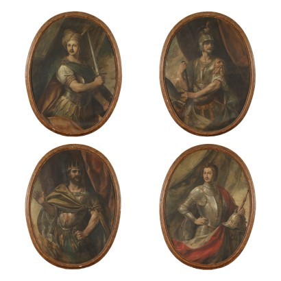 Groupe de 4 Portraits de Rois Détrempe sur toile - Italie XVIII Siècle