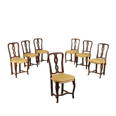 Groupe de 7 Chaises Noyer - Italie XVIII Siècle