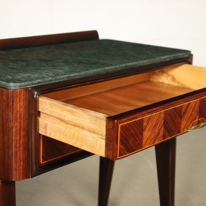 Bedside Tables Veneered Wood Marble Brass Italy 1950s 1960s