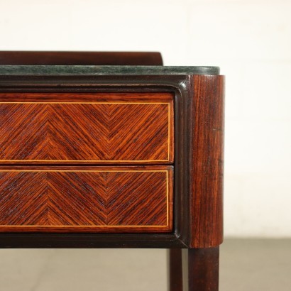 Bedside Tables Veneered Wood Marble Brass Italy 1950s 1960s